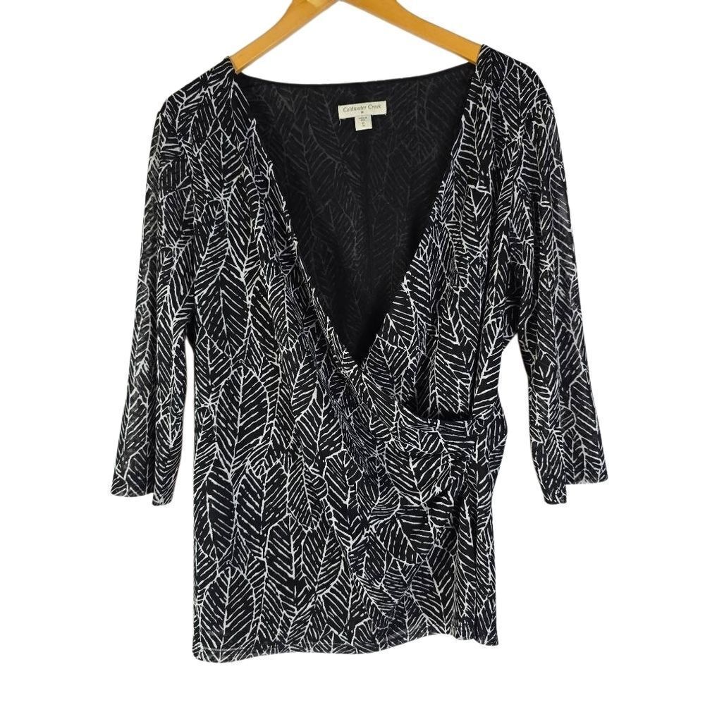 Coldwater Creek Charcoal Leaf Blouse